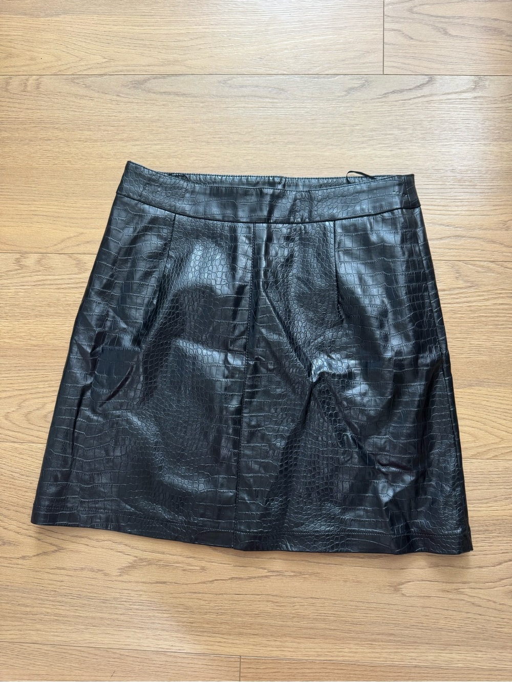 French Connection Black Faux-Croc A-Line Skirt